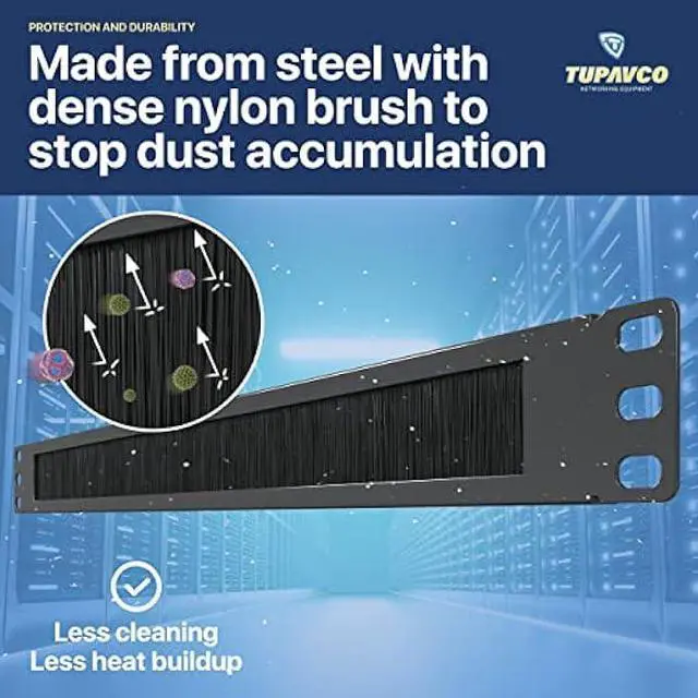 Alt view image 5 of 5 - 1U Brush Panel (2 Pack) 19 inch Rackmount Strip Cable Management Spacer for Network Server Rack Cabinet Enclosure - High Density Filler (Increased Airflow - Decreased Dust Accumulation) Tupavco TP1710