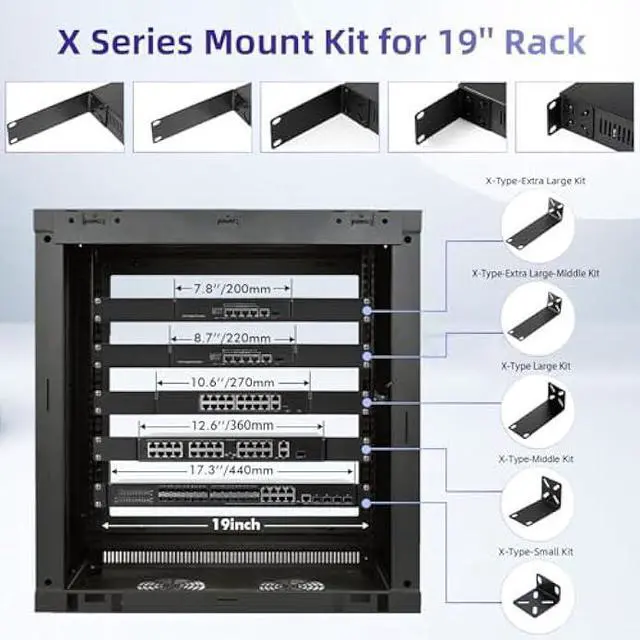 Alt view image 3 of 7 - Rack Mount Kit for 12.6 inch Switches, Adjustable Rack Ears for Netgear, Cisco, D-Link, TRENDnet and Dell Products, Mount 12.6 Wide to 19 Equipment, Adjustable Hole Distance 14-30mm