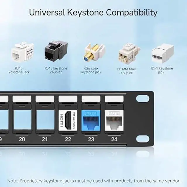 Alt view image 3 of 6 - Cable Matters Rackmount or Wall Mount 1U 24 Port Keystone Patch Panel with Cable Management and Support Bar, 19-inch Blank Patch Panel for Keystone Jacks