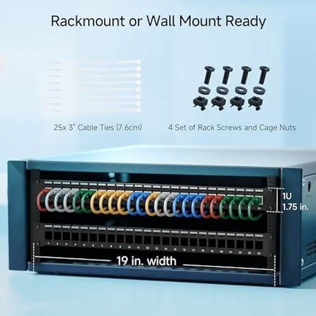 Alt view image 6 of 6 - Cable Matters Rackmount or Wall Mount 1U 24 Port Keystone Patch Panel with Cable Management and Support Bar, 19-inch Blank Patch Panel for Keystone Jacks