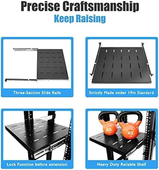 Alt view image 4 of 6 - RAISING ELECTRONICS 2Pack Sliding Rack Server Shelf 1U 19inch 4 Post Rack Mount-Adjustable 15inch-22inch