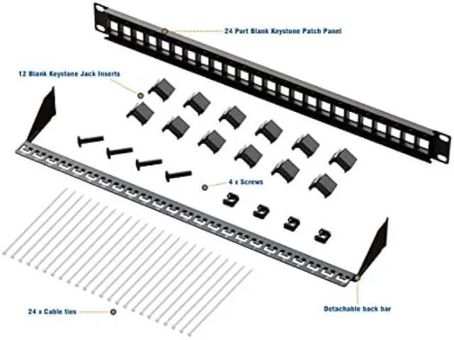 Alt view image 2 of 6 - Iwillink 24 Port Blank Keystone Patch Panel with Blank Keystone Jack Inserts 1U 19'' Metal Rackmount or Wallmount Housing for Keystone Jacks Keystone Panel