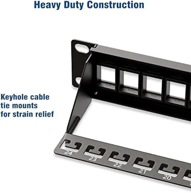Alt view image 5 of 6 - Iwillink 24 Port Blank Keystone Patch Panel with Blank Keystone Jack Inserts 1U 19'' Metal Rackmount or Wallmount Housing for Keystone Jacks Keystone Panel