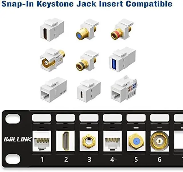 Alt view image 6 of 6 - Iwillink 24 Port Blank Keystone Patch Panel with Blank Keystone Jack Inserts 1U 19'' Metal Rackmount or Wallmount Housing for Keystone Jacks Keystone Panel