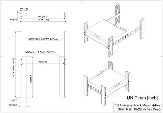 Alt view image 5 of 5 - 1U Universal Rack Mount Rails- 4-Post Server Rack Shelf Rail 16-29 inches Adjustable Depth for APC HP IBM DELL Compaq