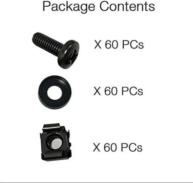 Alt view image 3 of 5 - 60-Pack M6 x 16mm Screws and Cage Nuts for Server Shelf Cabinets Rack Mount 1U 2U 6U 12U Rack Screw cage nut - Black