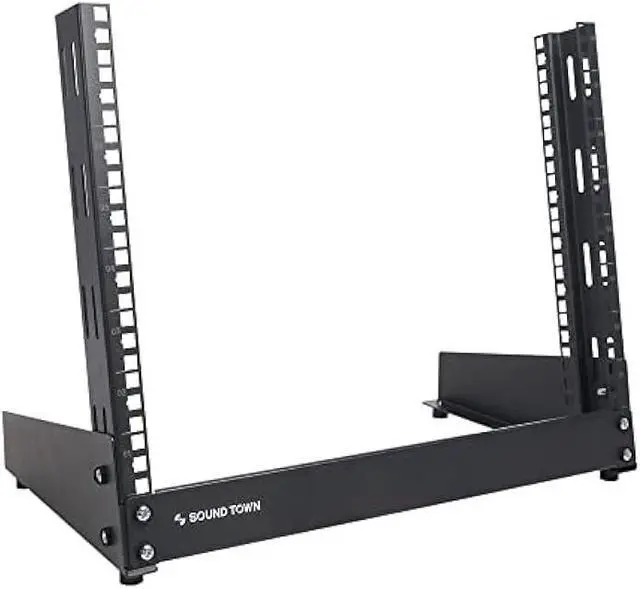 Main image of Sound Town 8U 2-Post Desktop Open-Frame Rack, for Audio/Video, Network Switches, Routers, Patch Panels (ST2PF-8LW)