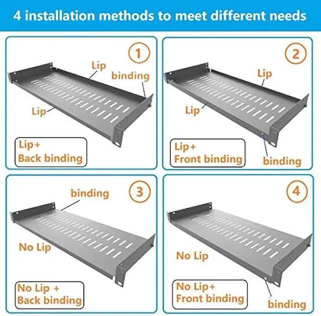 Alt view image 4 of 5 - Jingchengmei 2 Pack of 1U Disassembled Vented Cantilever Server Rack Mount Shelf 8 (203mm) Deep for 19 Network Cabinet or Equipment Rack (8V2PC)