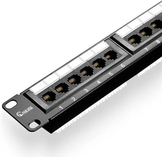 Main image of NewYork Cables 24 Port Cat6a Patch Panel  10Gb Ethernet, 1U 19 Rackmount, RJ45 Keystone, T568A/B Color-Coded Labels, Unshielded, Compatible with Cat6 & Cat5e, Includes Cable Ties