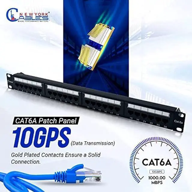 Alt view image 4 of 6 - NewYork Cables 24 Port Cat6a Patch Panel  10Gb Ethernet, 1U 19 Rackmount, RJ45 Keystone, T568A/B Color-Coded Labels, Unshielded, Compatible with Cat6 & Cat5e, Includes Cable Ties