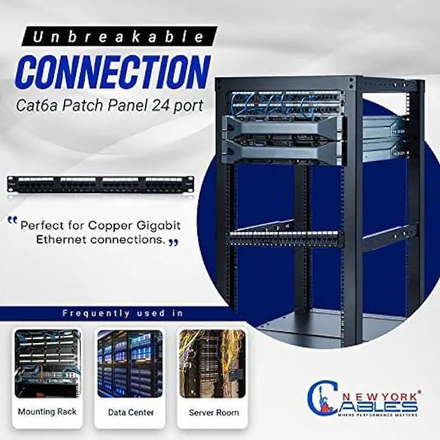 Alt view image 3 of 6 - NewYork Cables 24 Port Cat6a Patch Panel  10Gb Ethernet, 1U 19 Rackmount, RJ45 Keystone, T568A/B Color-Coded Labels, Unshielded, Compatible with Cat6 & Cat5e, Includes Cable Ties