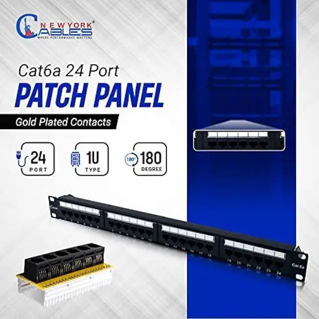 Alt view image 2 of 6 - NewYork Cables 24 Port Cat6a Patch Panel  10Gb Ethernet, 1U 19 Rackmount, RJ45 Keystone, T568A/B Color-Coded Labels, Unshielded, Compatible with Cat6 & Cat5e, Includes Cable Ties