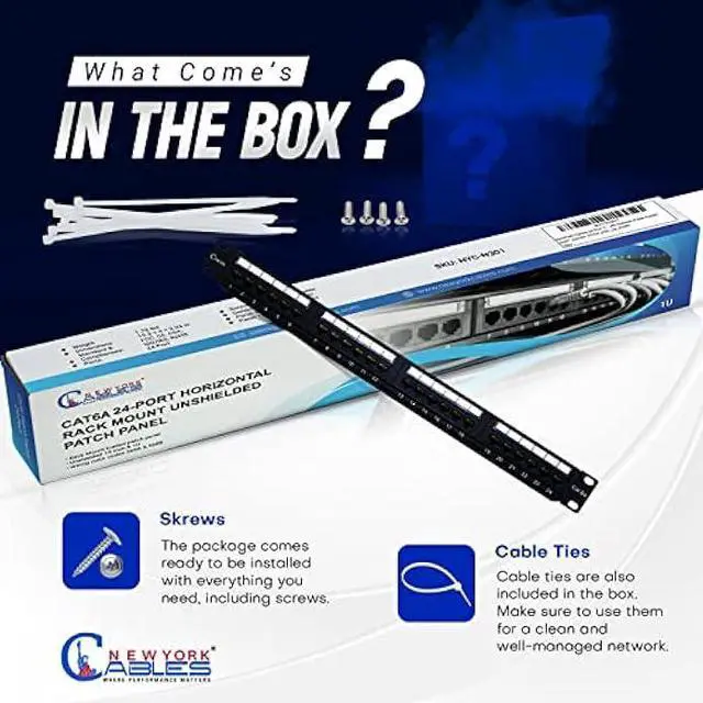 Alt view image 5 of 6 - NewYork Cables 24 Port Cat6a Patch Panel  10Gb Ethernet, 1U 19 Rackmount, RJ45 Keystone, T568A/B Color-Coded Labels, Unshielded, Compatible with Cat6 & Cat5e, Includes Cable Ties