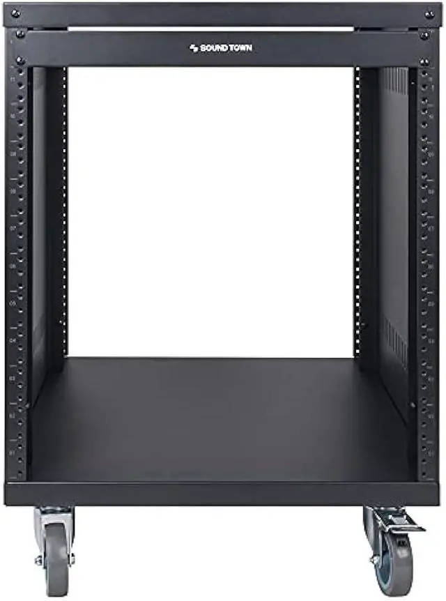 Alt view image 2 of 6 - Sound Town 12U Universal Steel Rack, w/ 3 Locking Casters, Vented Side Panels for Audio Video, Server and Network Equipment (STRK-M12U)