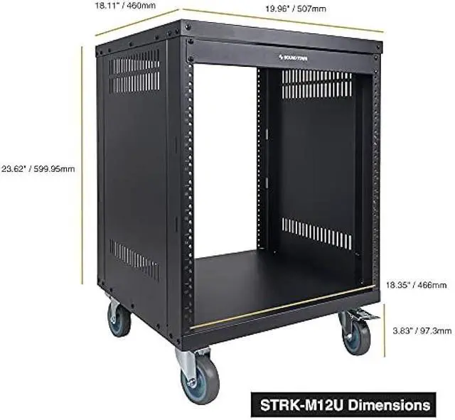 Alt view image 5 of 6 - Sound Town 12U Universal Steel Rack, w/ 3 Locking Casters, Vented Side Panels for Audio Video, Server and Network Equipment (STRK-M12U)