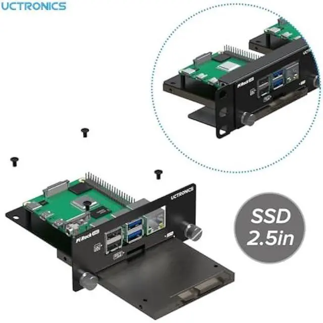 Alt view image 4 of 6 - UCTRONICS 19 1U Rack Mount for Raspberry Pi with SSD Mounting Brackets, Thumbscrews Front Removable Bracket Supports Up to 4 Raspberry Pi 5, 3B/3B+, 4B and 4 SSDs, Option SD Card Adapter