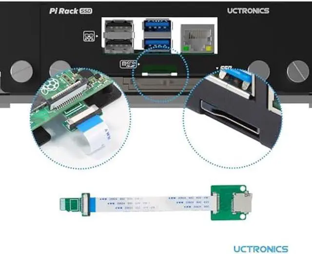 Alt view image 6 of 6 - UCTRONICS 19 1U Rack Mount for Raspberry Pi with SSD Mounting Brackets, Thumbscrews Front Removable Bracket Supports Up to 4 Raspberry Pi 5, 3B/3B+, 4B and 4 SSDs, Option SD Card Adapter