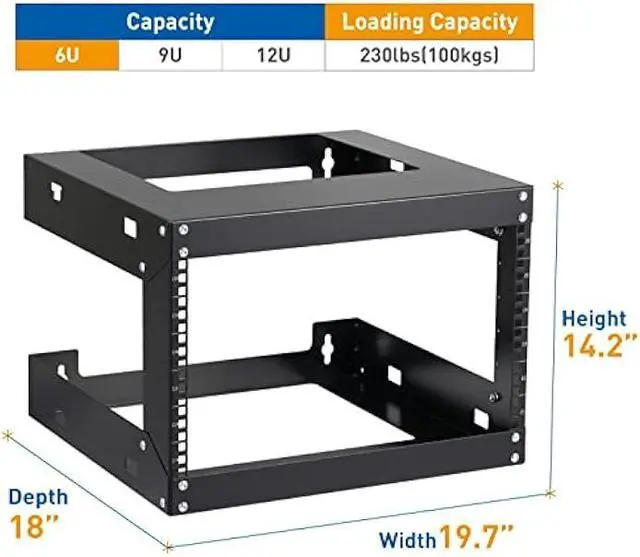 Alt view image 2 of 6 - 6U Wall Mount Rack Open Frame 19 Inch Server Equipment Network Cabinet 18 inches Depth Black by Tedgetal