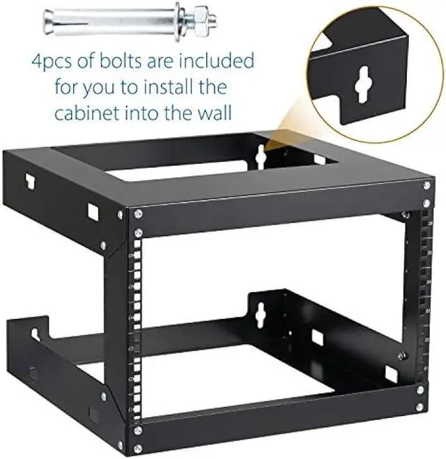 Alt view image 5 of 6 - 6U Wall Mount Rack Open Frame 19 Inch Server Equipment Network Cabinet 18 inches Depth Black by Tedgetal