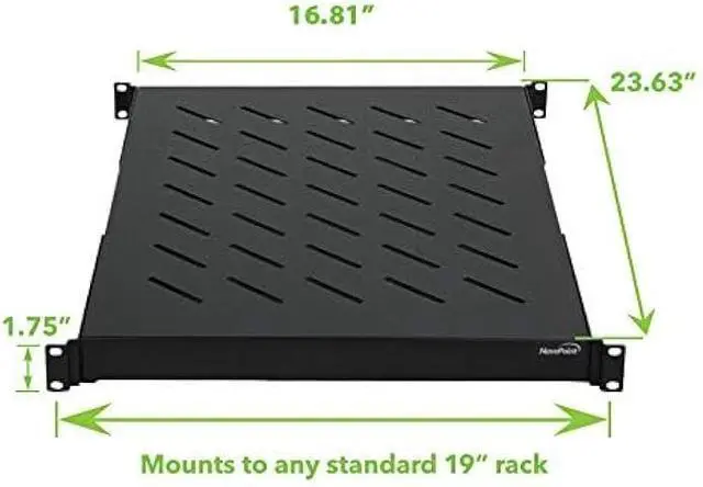 Alt view image 3 of 5 - Navepoint 1U 19-Inch Fixed 4-Post Rack Mount Server Shelf with Adjustable Depth from 18-34 Inch Black