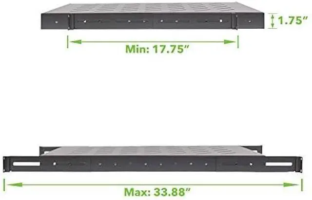 Alt view image 4 of 5 - Navepoint 1U 19-Inch Fixed 4-Post Rack Mount Server Shelf with Adjustable Depth from 18-34 Inch Black