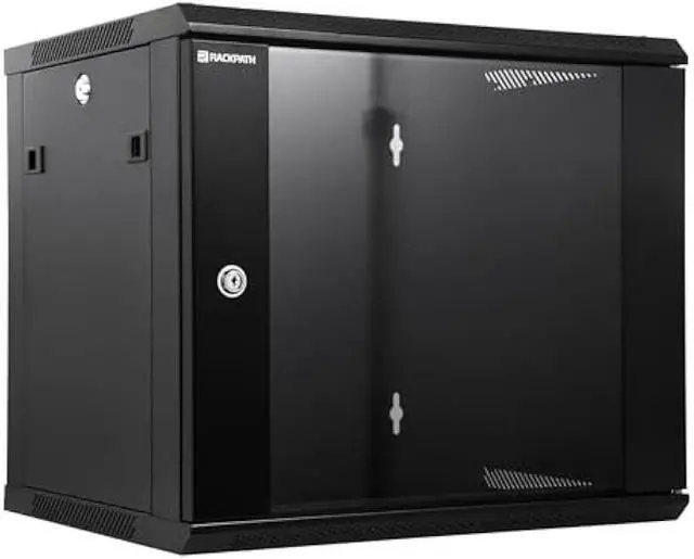 Main image of RackPath 9U Wall Mount Network Rack Cabinet  Quiet Cooling Fan, Locking Glass Door, 17.7 Deep (450mm), Removable Locking Side Panels, Fits 19 IT & A/V Equipment
