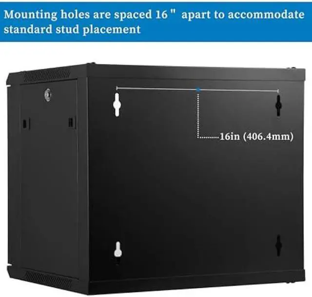 Alt view image 4 of 5 - RackPath 9U Wall Mount Network Rack Cabinet  Quiet Cooling Fan, Locking Glass Door, 17.7 Deep (450mm), Removable Locking Side Panels, Fits 19 IT & A/V Equipment