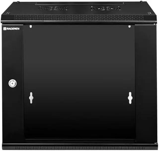 Alt view image 5 of 5 - RackPath 9U Wall Mount Network Rack Cabinet  Quiet Cooling Fan, Locking Glass Door, 17.7 Deep (450mm), Removable Locking Side Panels, Fits 19 IT & A/V Equipment