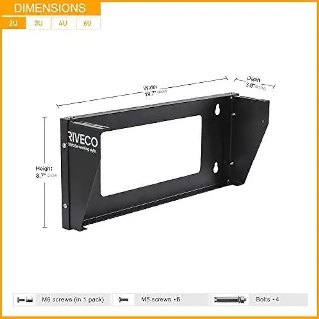 Alt view image 4 of 5 - RIVECO 2U Wall Mount Rack for Network| Reinforced Heavy Load 66-99 LBS Small Server Racks Vertical & Horizontal Mounting for 19 inches IT & Studio Equipment.