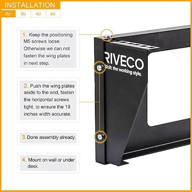 Alt view image 5 of 5 - RIVECO 2U Wall Mount Rack for Network| Reinforced Heavy Load 66-99 LBS Small Server Racks Vertical & Horizontal Mounting for 19 inches IT & Studio Equipment.