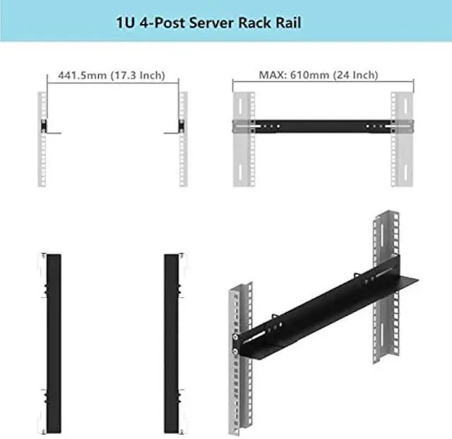 Alt view image 5 of 5 - JINGCHENGMEI 1U 19inch Server Rack Rails -15-24 inch Adjustable Depth for Universal 4-Post or 2-Post Rack Mount Rails for Network Equipment, Server, UPS Mounting Rail Kit (1URR15-24IN)
