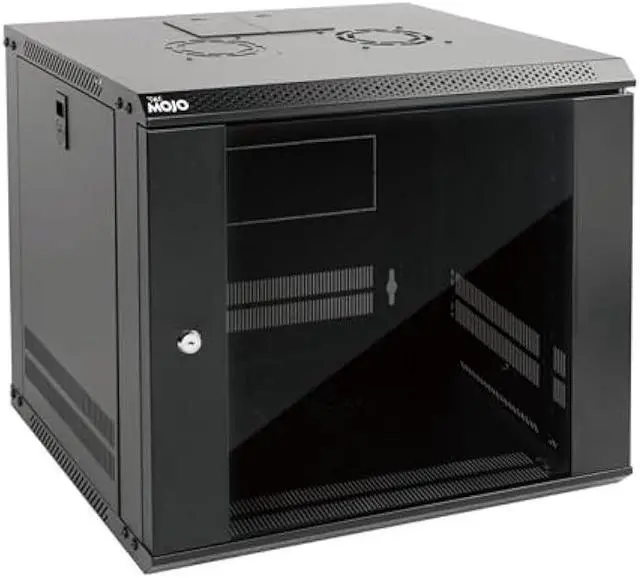 Main image of Tecmojo 9U Wall Mount Server Cabinet IT Network Rack Enclosure Lockable Door and Side Panels Black,Cooling Fan, Glass Door, 17.7inch Depth,for 19 IT Equipment, A/V Devices