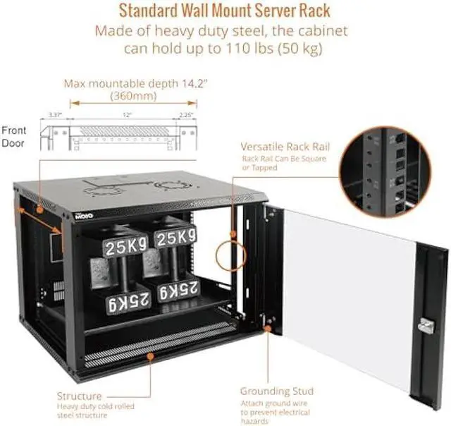 Alt view image 4 of 6 - Tecmojo 9U Wall Mount Server Cabinet IT Network Rack Enclosure Lockable Door and Side Panels Black,Cooling Fan, Glass Door, 17.7inch Depth,for 19 IT Equipment, A/V Devices