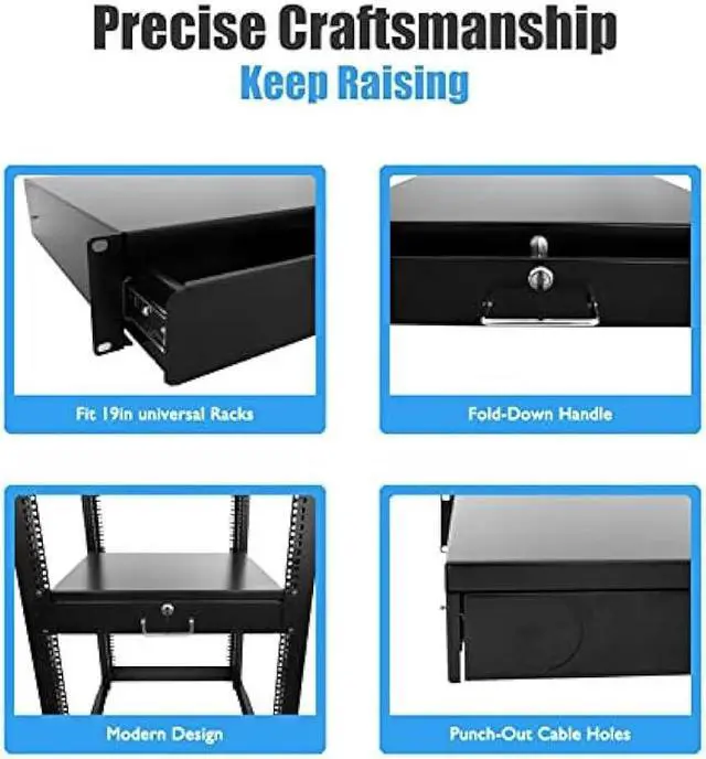 Alt view image 4 of 6 - RAISING ELECTRONICS Drawer Server Cabinet Case 19 Inch Locking Rack Mount DJ Lockable Deep Drawer with Key (2U)