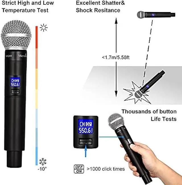Alt view image 4 of 5 - MicrocKing Wireless Microphone System, UHF Cordless Mic Set with 2 Handheld Mics/2 Lavalier Bodypacks, Metal Build, Fixed Frequency, Long Range, Ideal for Karaoke/Party/Wedding/Concert