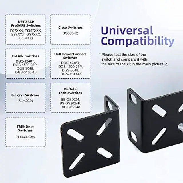 Alt view image 3 of 6 - Rack Mount Kit Universal 1U Rack Ears with Adjustable Holes Distance, Compatible for Most Cisco, NETGEAR,Dell, D-Link, Linksys, TRENDnet and Buffalo Tech Switches