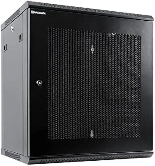 Main image of RackPath 12U Wall Mount Server Cabinet Network Rack Enclosure, Quiet Cooling Fan, Perforated Door, Black