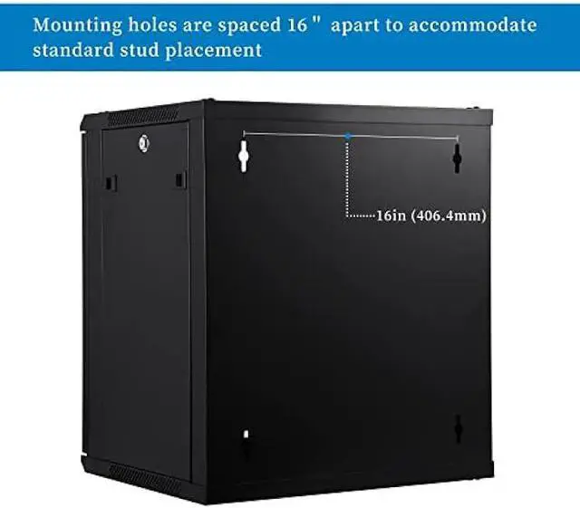 Alt view image 4 of 5 - RackPath 12U Wall Mount Server Cabinet Network Rack Enclosure, Quiet Cooling Fan, Perforated Door, Black