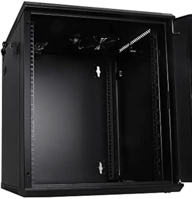 Alt view image 5 of 5 - RackPath 12U Wall Mount Server Cabinet Network Rack Enclosure, Quiet Cooling Fan, Perforated Door, Black
