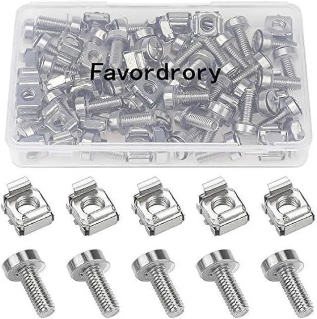 Main image of 30 Pack M6 x 20mm Rack Mount Cage Nuts, Screws and Washers for Rack Mount Server Cabinet, Rack Mount Server Shelves, Routers (Silver)