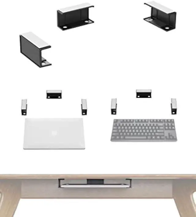 Alt view image 7 of 7 - Under Desk Laptop Holder Under Desk Rack Mount for Keyboard & Small Devices Also Fit for Cable Box Wall Mount Tray Organizer Like Routers, Modems, Network Switch and More