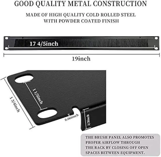 Alt view image 2 of 6 - 1U Brush Panel Disassembled Rack Mount Cable Management Panel, Horizontal Grommet Strip Server Rack for 19 Inch Rack or Network Cabinet-5Pack (1U-5PACKS)