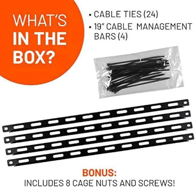 Alt view image 6 of 6 - ECHOGEAR Rack Cable Management Tie Bar Kit - Includes 4X 1U Tie Bars, 24 Zip Ties, 8 Cage Nuts, & 8 Screws - Works with 19 Open Frame Racks & Enclosures