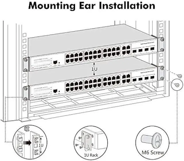 Alt view image 4 of 6 - MokerLink Metal Rack Mount Ear for 17.3 inch Switches, Compatible for Cisco 2960X 2960XR 3650 3850 Network Switch