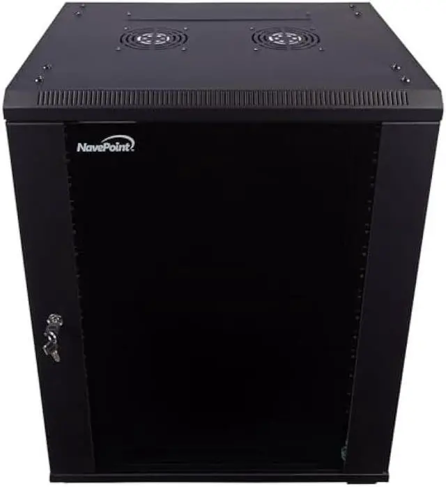 Main image of NavePoint 15U Server Cabinet Wall Mount Rack Enclosure with Caster Wheels, Includes 2 Fans, Locking Glass Door, Removable Side Panels  15U Network Cabinet 17.7 Deep, 19Server Rack for IT Equipment
