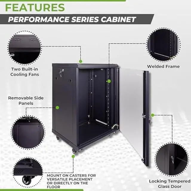Alt view image 2 of 5 - NavePoint 15U Server Cabinet Wall Mount Rack Enclosure with Caster Wheels, Includes 2 Fans, Locking Glass Door, Removable Side Panels  15U Network Cabinet 17.7 Deep, 19Server Rack for IT Equipment