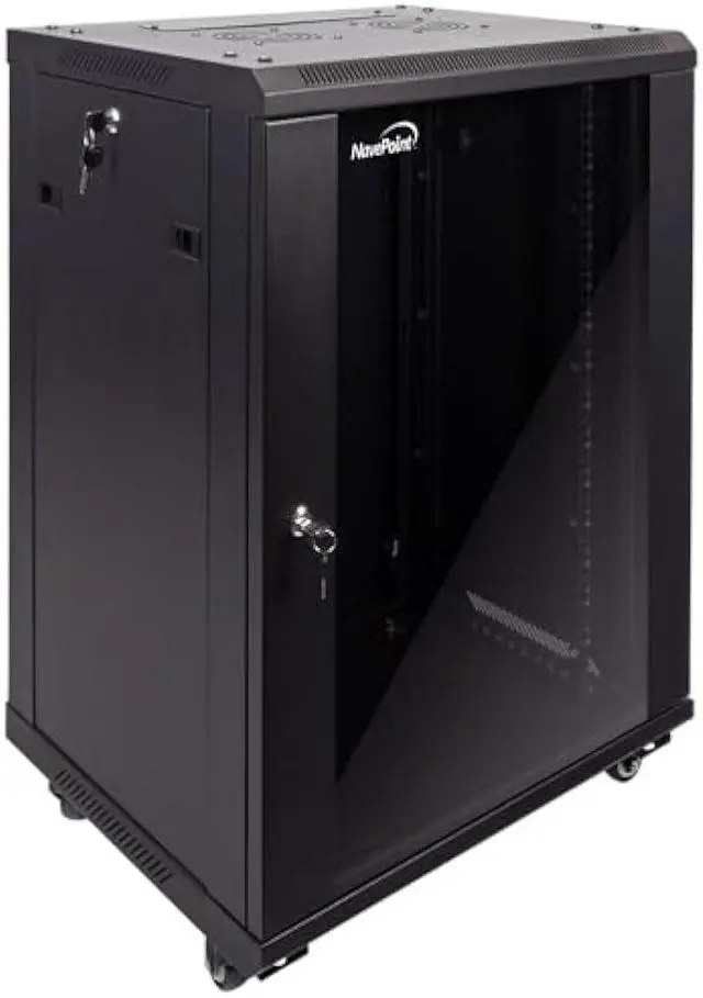 Alt view image 5 of 5 - NavePoint 15U Server Cabinet Wall Mount Rack Enclosure with Caster Wheels, Includes 2 Fans, Locking Glass Door, Removable Side Panels  15U Network Cabinet 17.7 Deep, 19Server Rack for IT Equipment