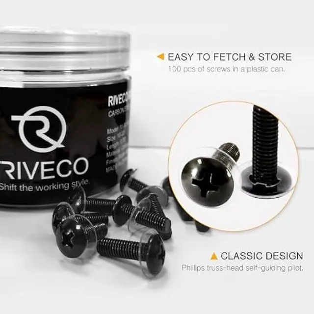 Alt view image 4 of 6 - RIVECO 100PCS 10-32 Rack Screws for Server Cabinets & Racks Tapered Holes Mounting Network Equipment Audio Devices, Carbon Steel Black
