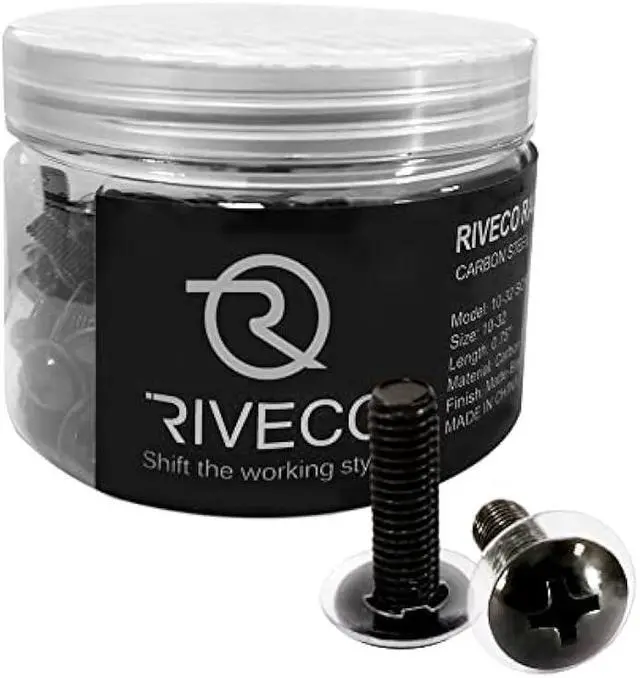 Alt view image 6 of 6 - RIVECO 100PCS 10-32 Rack Screws for Server Cabinets & Racks Tapered Holes Mounting Network Equipment Audio Devices, Carbon Steel Black