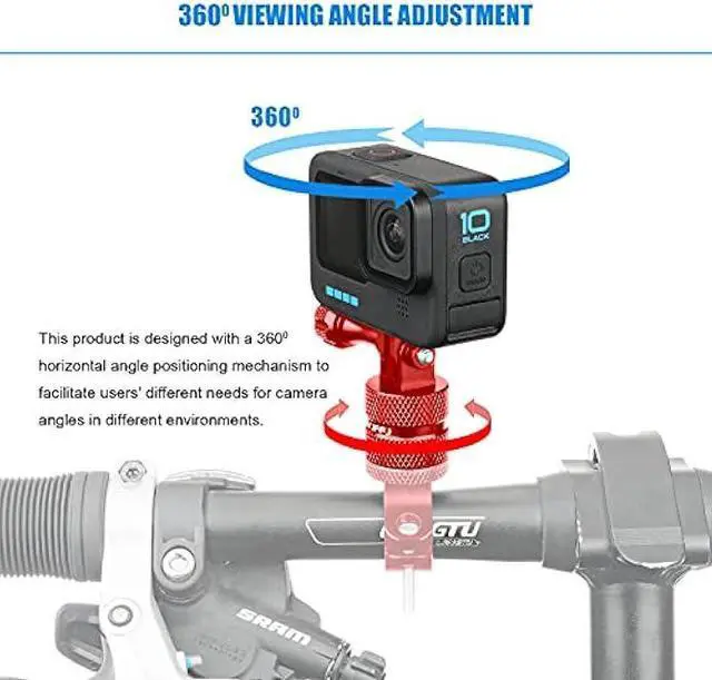Alt view image 4 of 7 - Mountain Bike Camera Handlebar Mount for GoPro Hero 8/9/10/11/12,360 Degree Rotation Aluminum Motorcycle Bicycle Rack Mount Holder for DJI Osmo Action,AKASO/YI & Action Camera AccessoriesRed